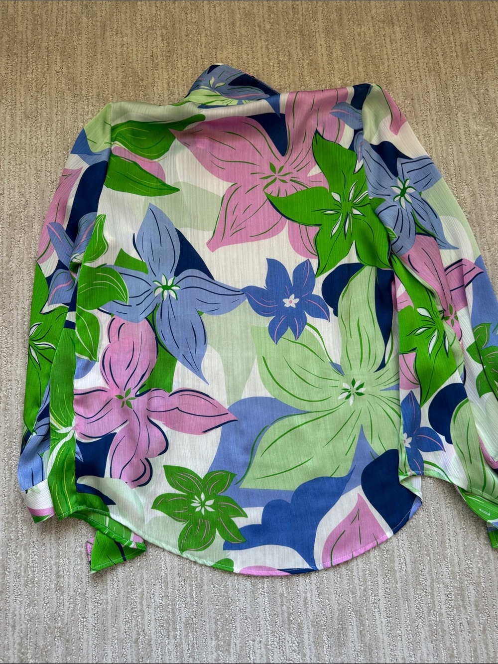 Zara Tropical Floral Button-Up Shirt in Green, Pink & Blue - Picture 6 of 6